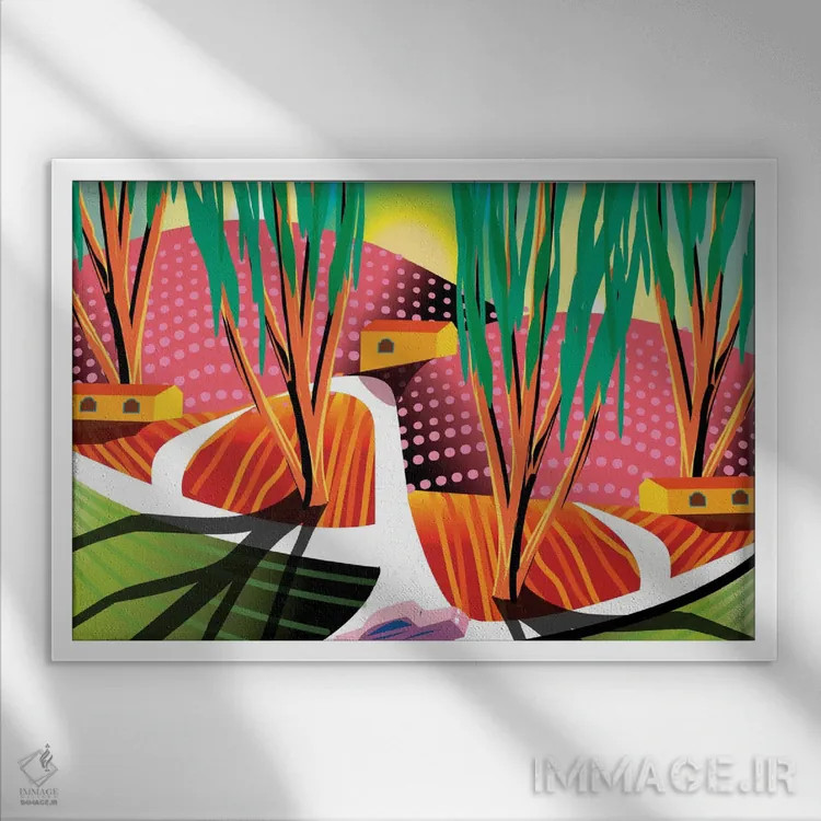 تابلو انتزاعی پیچ غروب اثر چارلز هارکر - نمای قابدار سفید