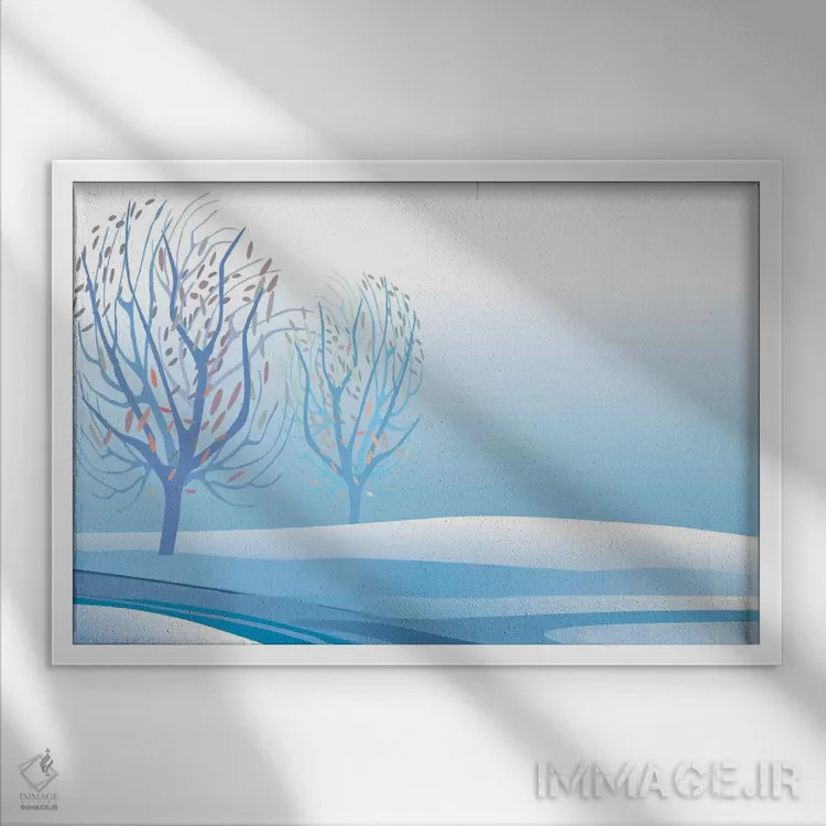 تابلو انتزاعی منظره زمستانی اثر چارلز هارکر - نمای قابدار سفید