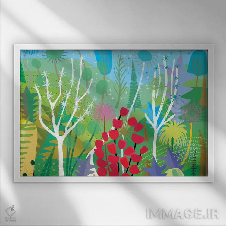 تابلو انتزاعی پارک بهاری اثر چارلز هارکر - نمای قابدار سفید