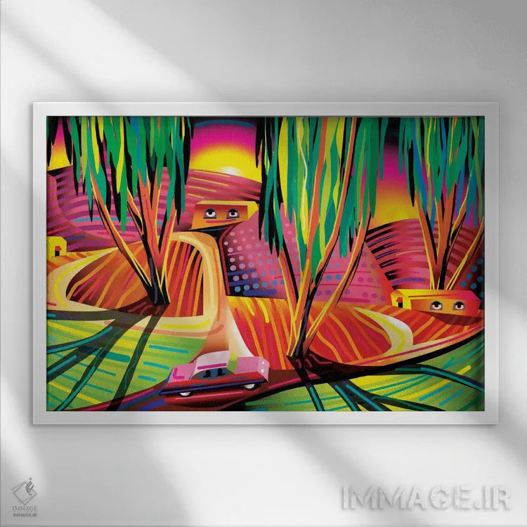 تابلو انتزاعی ون گوگ کنگو اثر چارلز هارکر - نمای قابدار سفید