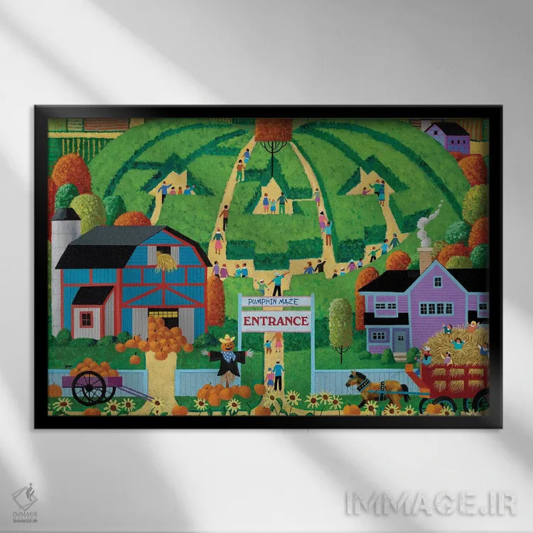 تابلو دکوراتیو هزارتوی کدو تنبل اثر هرونیم - نمای قابدار مشکی