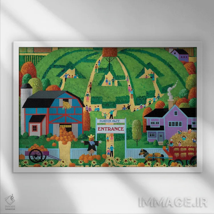 تابلو دکوراتیو هزارتوی کدو تنبل اثر هرونیم - نمای قابدار سفید