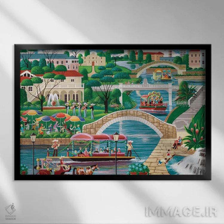 تابلو دکوراتیو پیاده روی کنار رودخانه اثر هرونیم - نمای قابدار مشکی