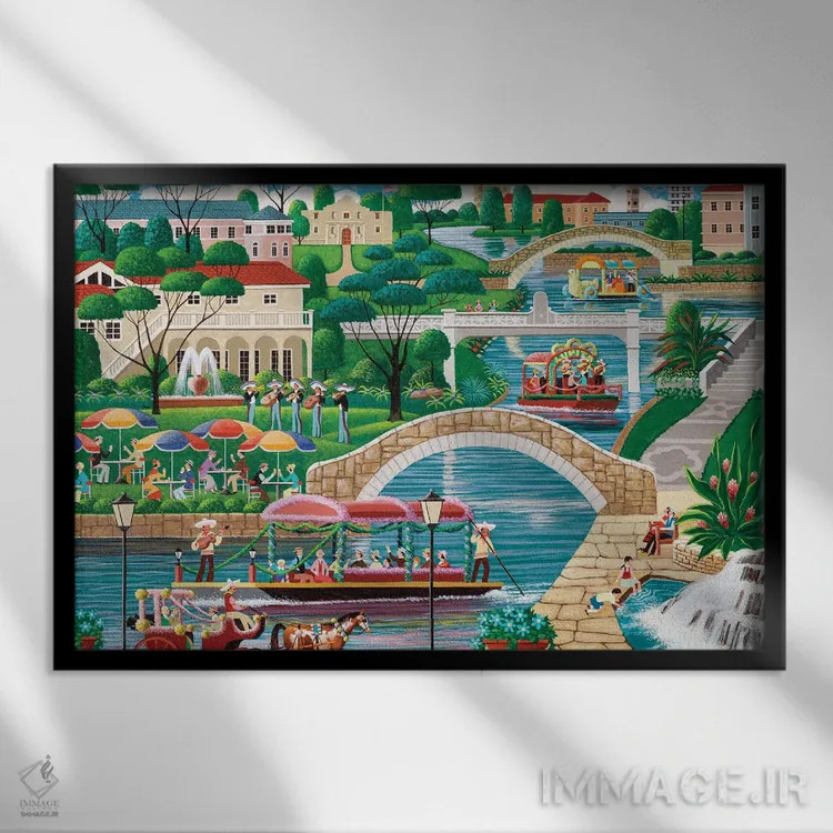 تابلو دکوراتیو پیاده روی کنار رودخانه اثر هرونیم - نمای قابدار مشکی