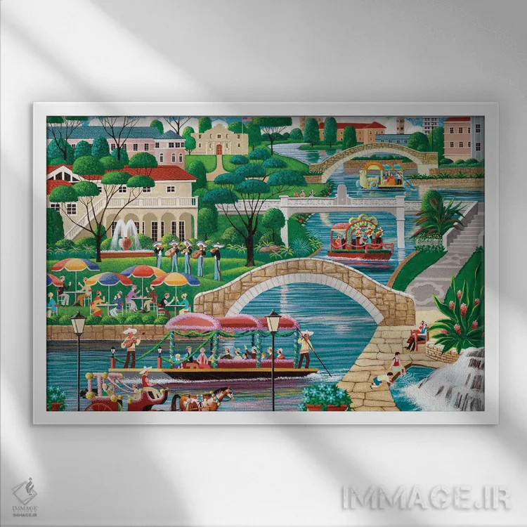 تابلو دکوراتیو پیاده روی کنار رودخانه اثر هرونیم - نمای قابدار سفید