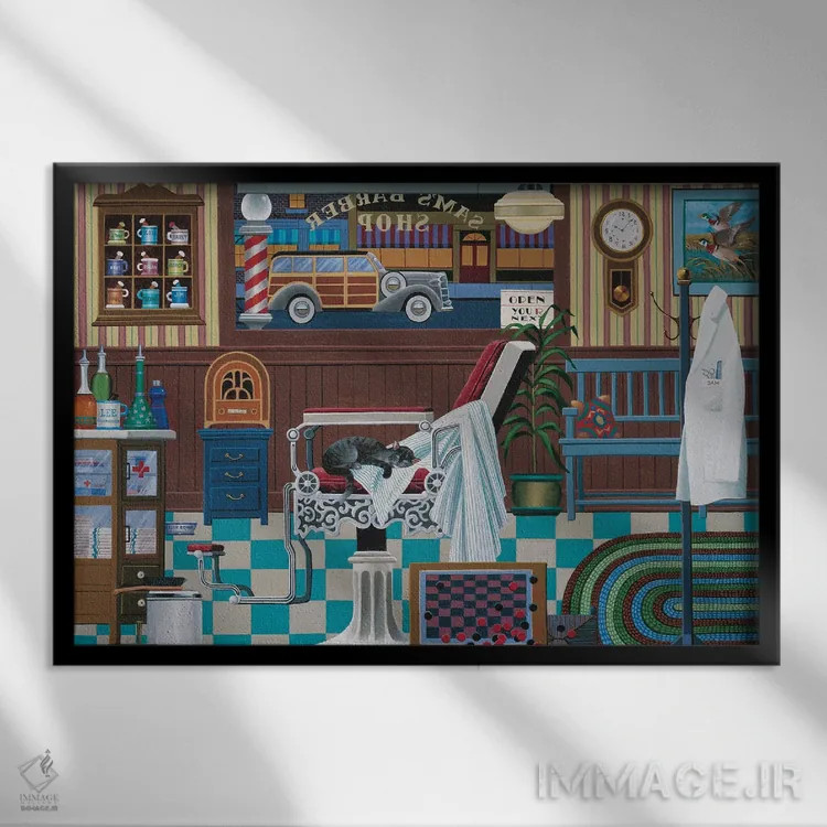 تابلو دکوراتیو آرایشگاه سام اثر هرونیم - نمای قابدار مشکی