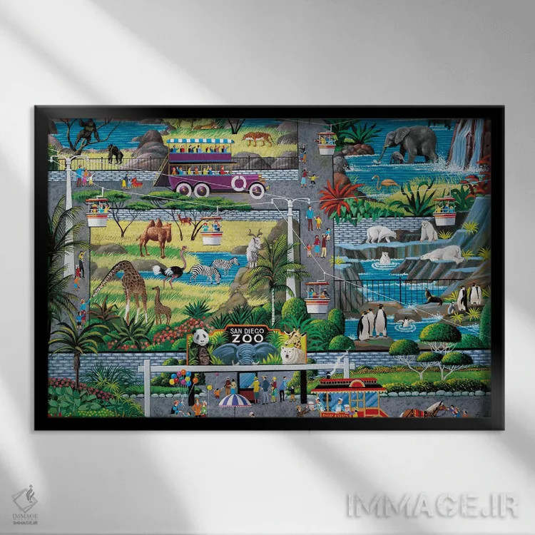 تابلو دکوراتیو باغ وحش سن دیه گو اثر هرونیم - نمای قابدار مشکی