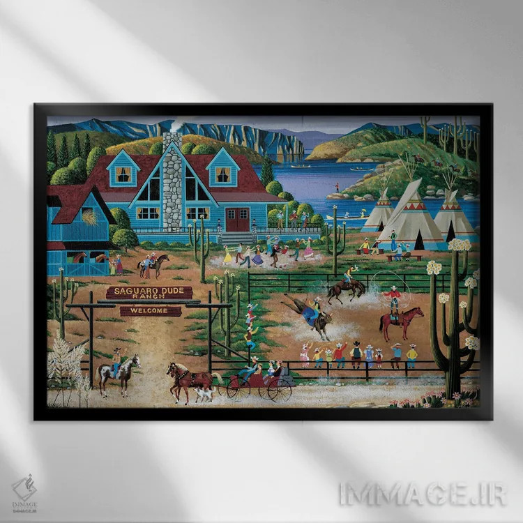 تابلو دکوراتیو مرتع ساگوارو اثر هرونیم - نمای قابدار مشکی