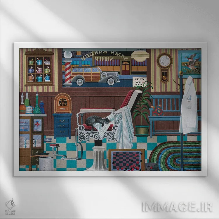 تابلو دکوراتیو آرایشگاه سام اثر هرونیم - نمای قابدار سفید