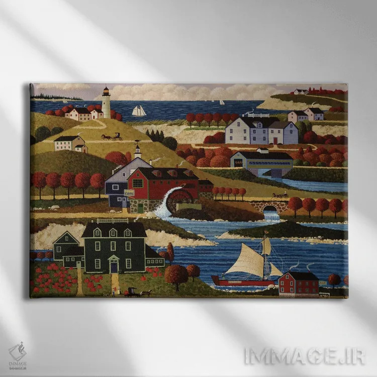 تابلو دکوراتیو روستای بندری اثر هرونیم - نمای روبهرو روی دیوار