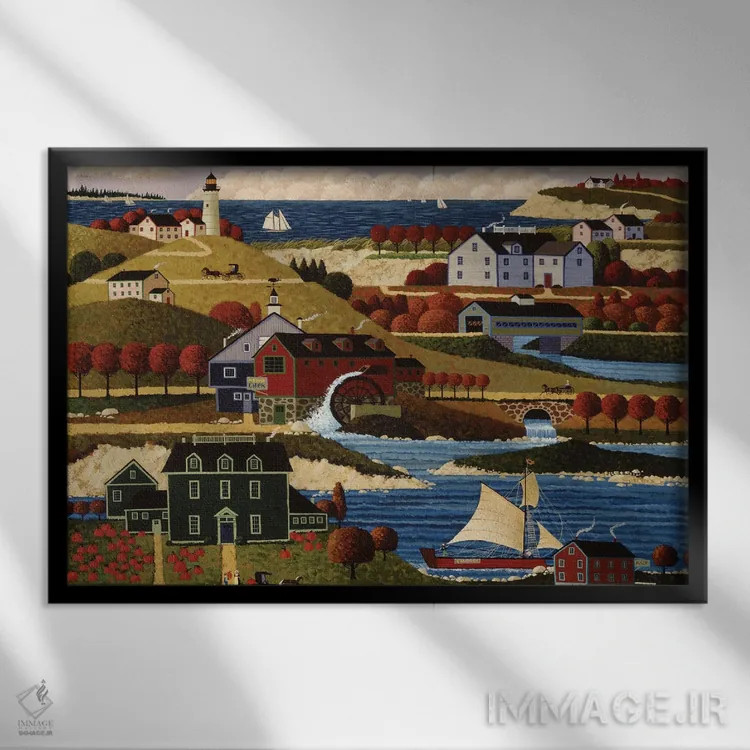 تابلو دکوراتیو روستای بندری اثر هرونیم - نمای قابدار مشکی