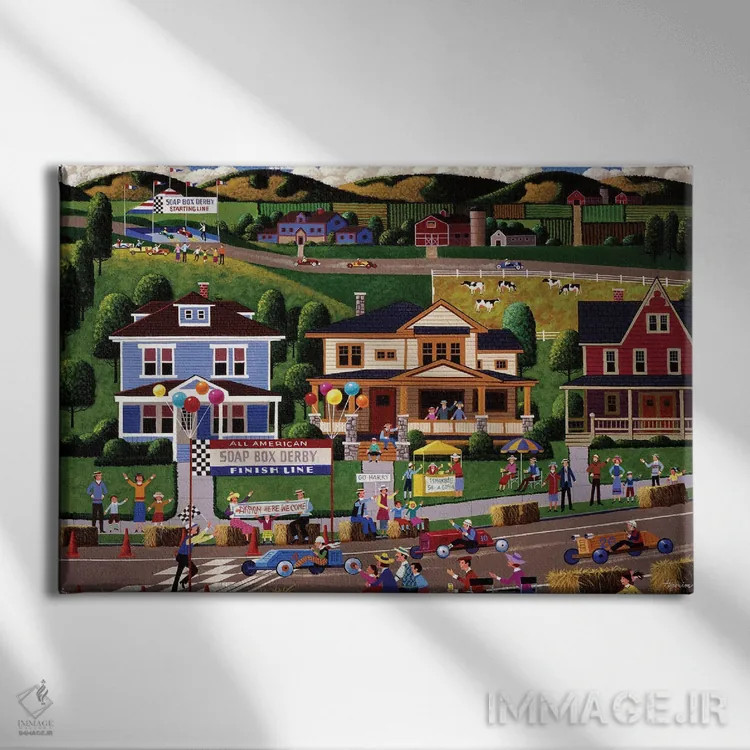 تابلو دکوراتیو مسابقه خودرو دست ساز اثر هرونیم - نمای روبهرو روی دیوار