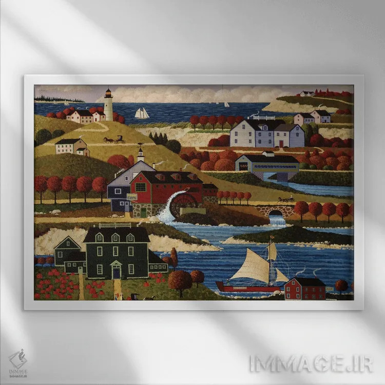 تابلو دکوراتیو روستای بندری اثر هرونیم - نمای قابدار سفید