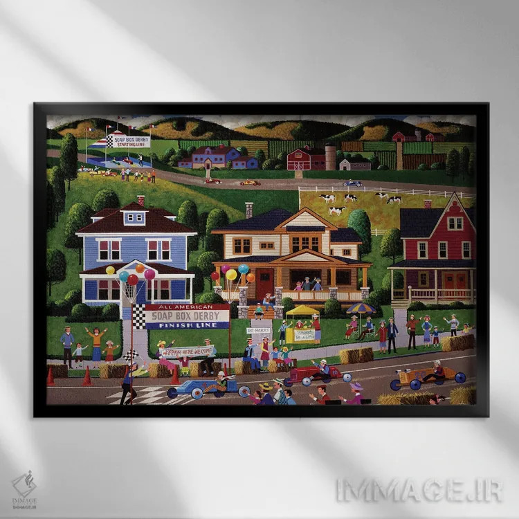 تابلو دکوراتیو مسابقه خودرو دست ساز اثر هرونیم - نمای قابدار مشکی