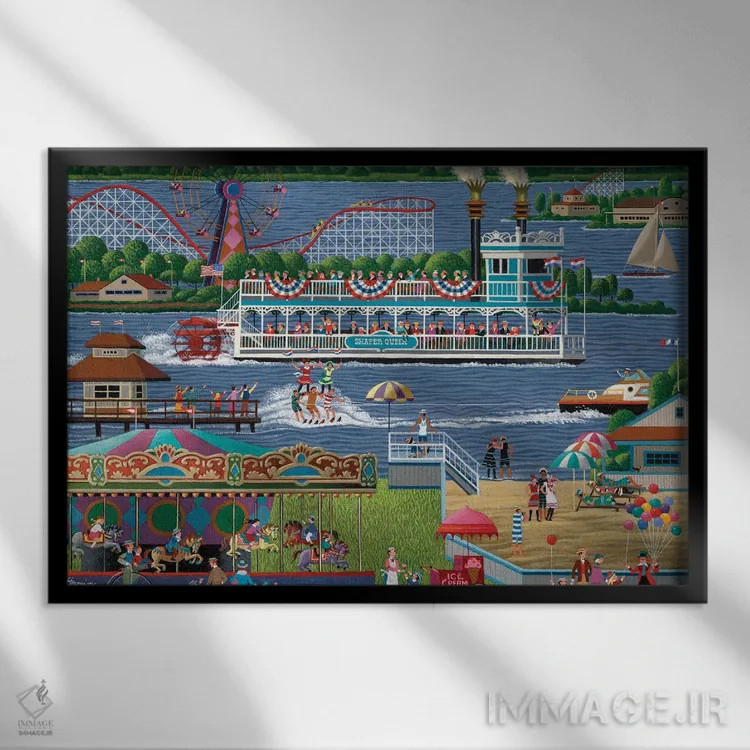 تابلو دکوراتیو دریاچه شافر اثر هرونیم - نمای قابدار مشکی