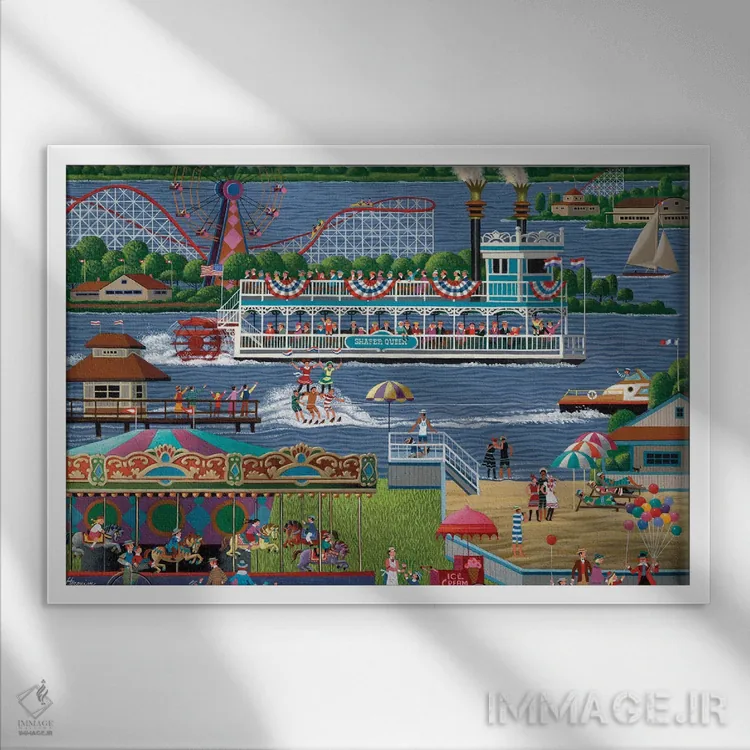 تابلو دکوراتیو دریاچه شافر اثر هرونیم - نمای قابدار سفید