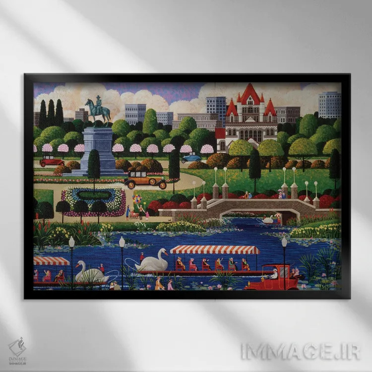 تابلو دکوراتیو قایق قو در بوستون اثر هرونیم - نمای قابدار مشکی