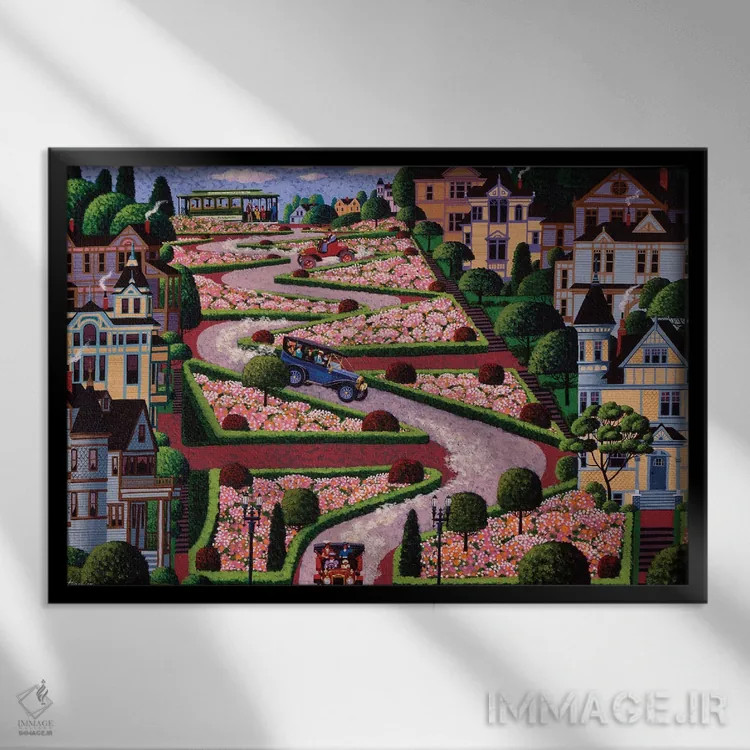 تابلو دکوراتیو کج ترین خیابان دنیا اثر هرونیم - نمای قابدار مشکی