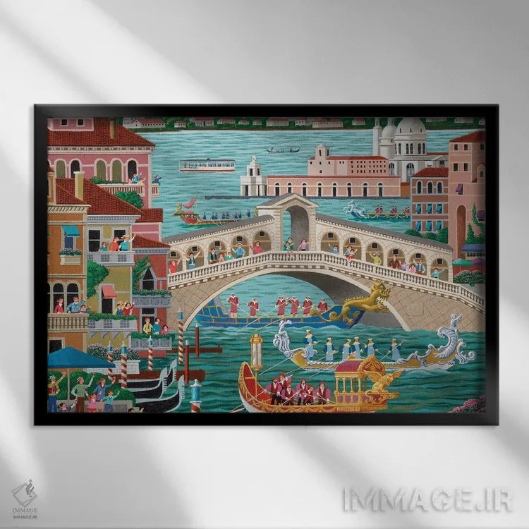 تابلو دکوراتیو کارناوال قایق ونیز اثر هرونیم - نمای قابدار مشکی