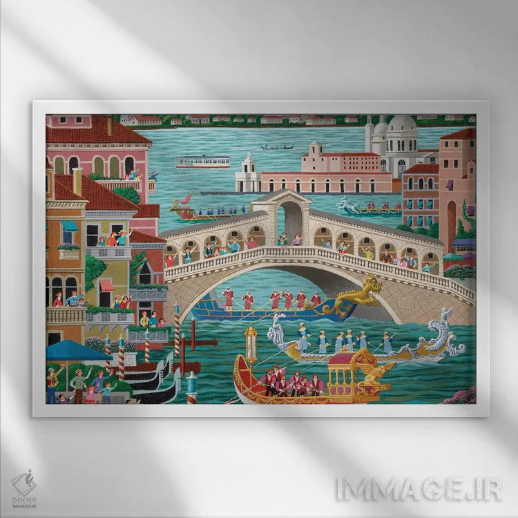 تابلو دکوراتیو کارناوال قایق ونیز اثر هرونیم - نمای قابدار سفید