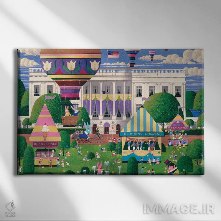 تابلو دکوراتیو جستجوی تخم مرغ عید پاک در کاخ سفید اثر هرونیم - نمای روبهرو روی دیوار