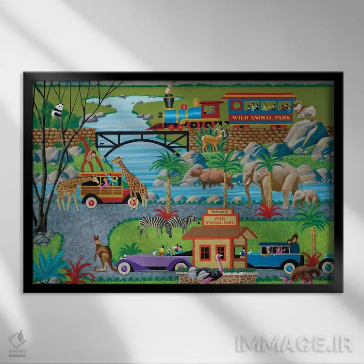 تابلو دکوراتیو پارک حیوانات وحشی اثر هرونیم - نمای قابدار مشکی