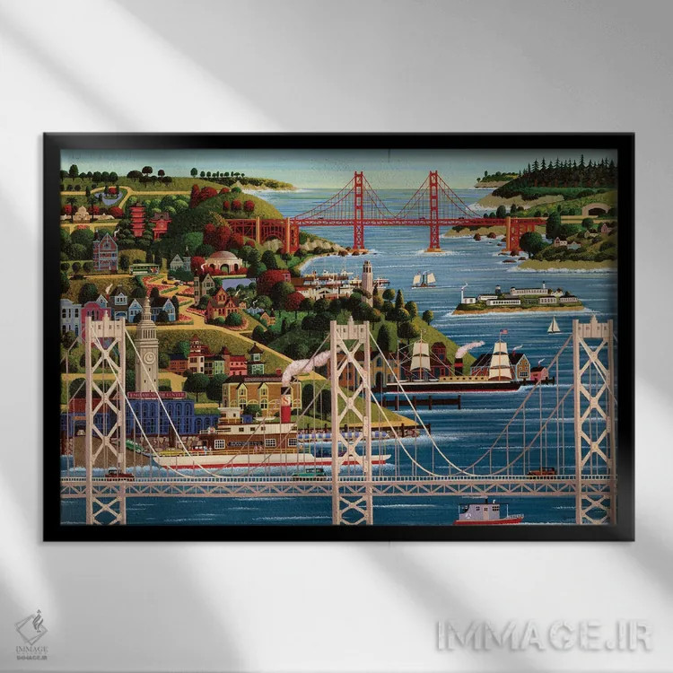 تابلو دکوراتیو پل های سان فرانسیسکو اثر هرونیم - نمای قابدار مشکی