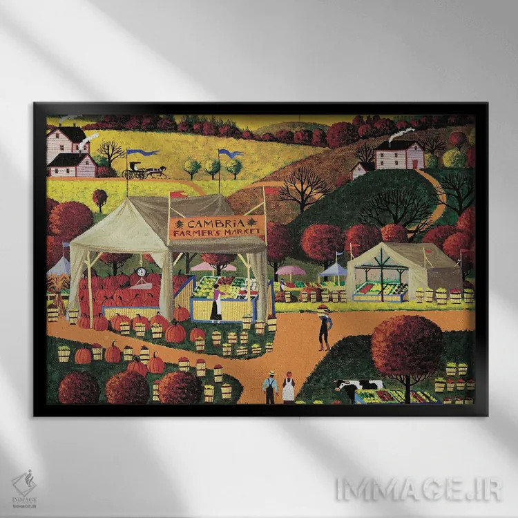 تابلو دکوراتیو بازار کشاورزان کامبریا اثر هرونیم - نمای قابدار مشکی