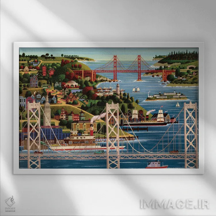تابلو دکوراتیو پل های سان فرانسیسکو اثر هرونیم - نمای قابدار سفید