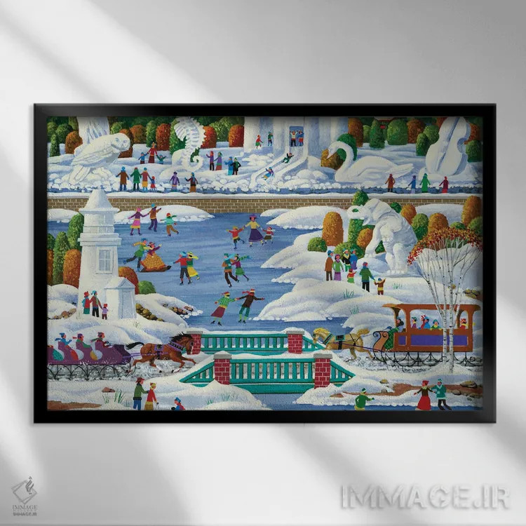 تابلو دکوراتیو مجسمه سازی برفی ویسکانسین اثر هرونیم - نمای قابدار مشکی