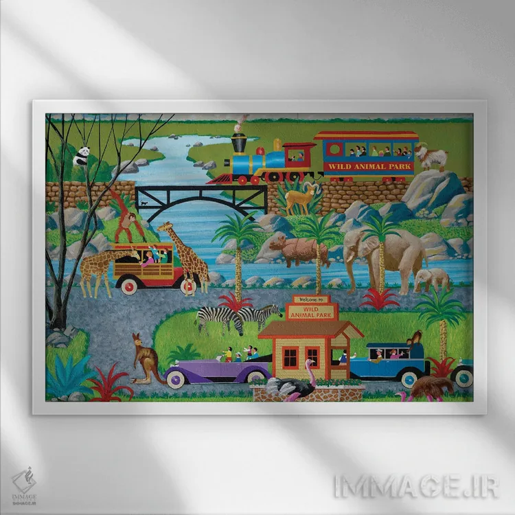 تابلو دکوراتیو پارک حیوانات وحشی اثر هرونیم - نمای قابدار سفید