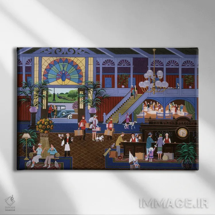 تابلو دکوراتیو پذیرش در هتل بزرگ طاووس اثر هرونیم - نمای روبهرو روی دیوار