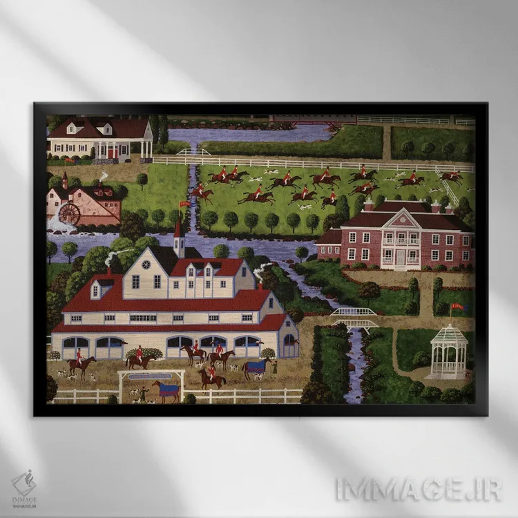 تابلو دکوراتیو تعقیب سگ های شکاری اثر هرونیم - نمای قابدار مشکی