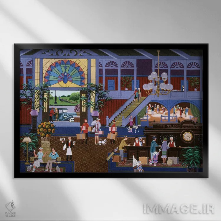 تابلو دکوراتیو پذیرش در هتل بزرگ طاووس اثر هرونیم - نمای قابدار مشکی