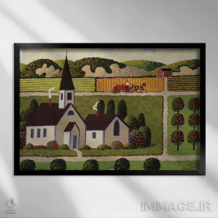 تابلو دکوراتیو کلیسای روستایی اثر هرونیم - نمای قابدار مشکی