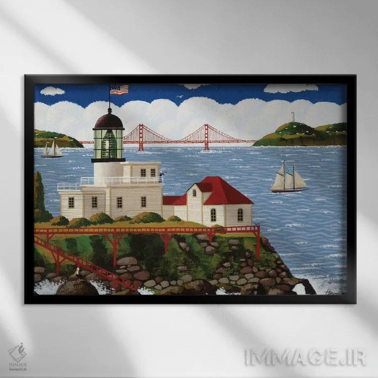 تابلو دکوراتیو چشم انداز گلدن گیت اثر هرونیم - نمای قابدار مشکی