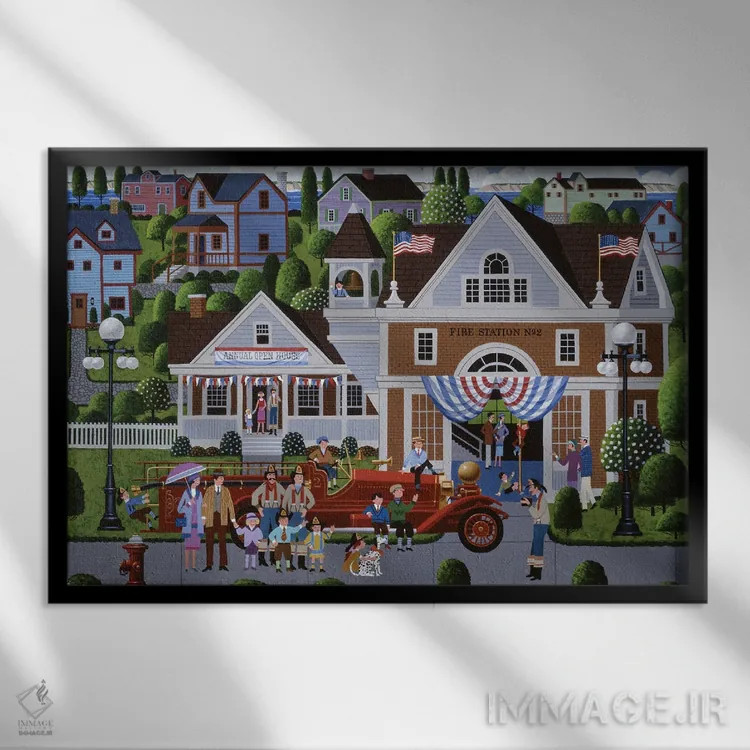 تابلو دکوراتیو تفریح در ایستگاه آتش نشانی اثر هرونیم - نمای قابدار مشکی