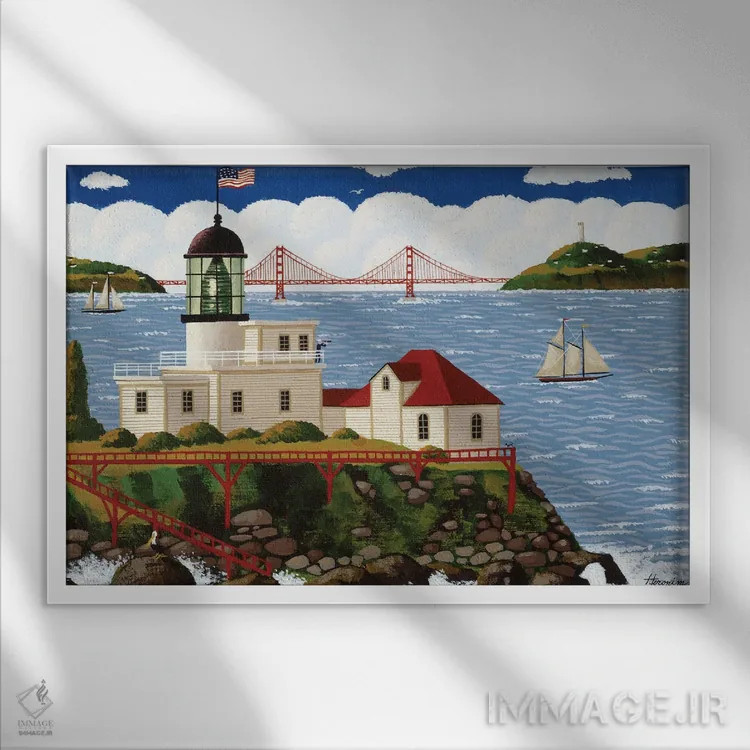 تابلو دکوراتیو چشم انداز گلدن گیت اثر هرونیم - نمای قابدار سفید