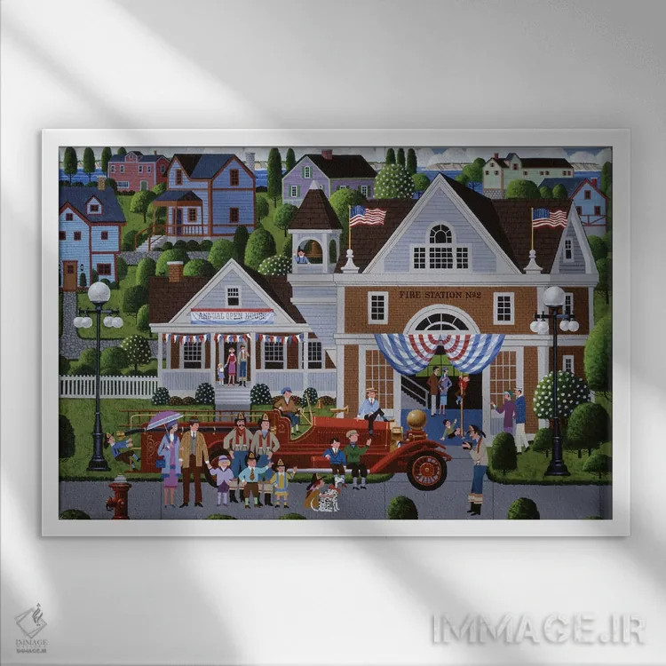 تابلو دکوراتیو تفریح در ایستگاه آتش نشانی اثر هرونیم - نمای قابدار سفید