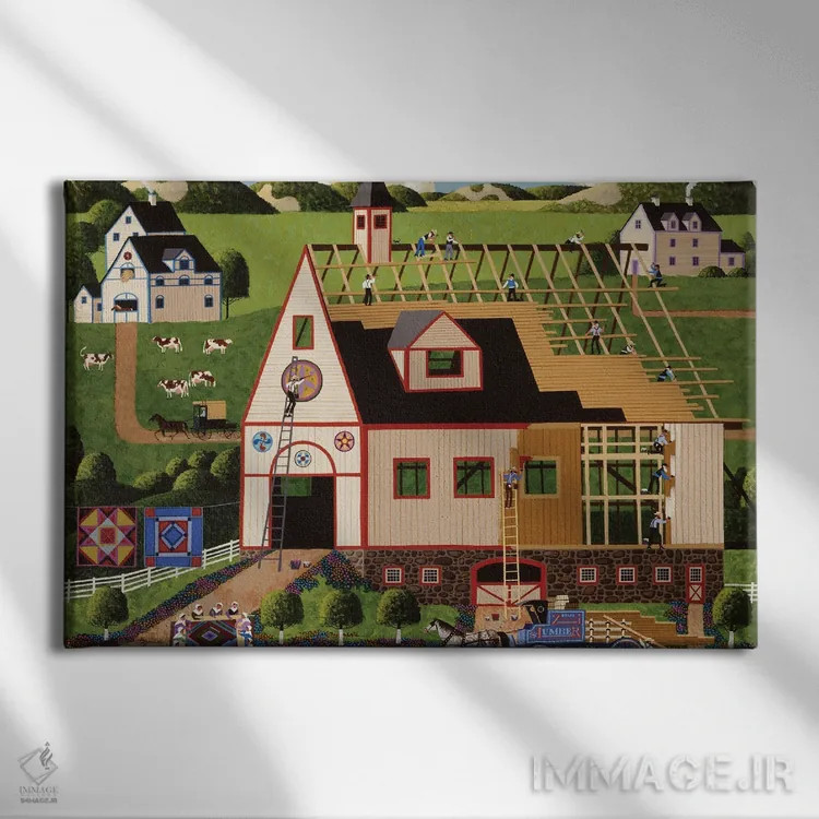 تابلو دکوراتیو ساخت انبار آمیش اثر هرونیم - نمای روبهرو روی دیوار