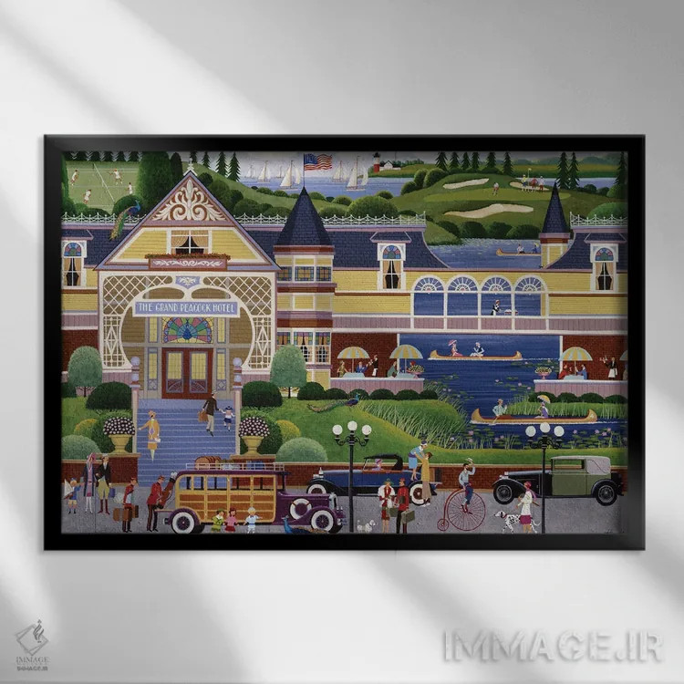 تابلو دکوراتیو هتل بزرگ طاووس اثر هرونیم - نمای قابدار مشکی