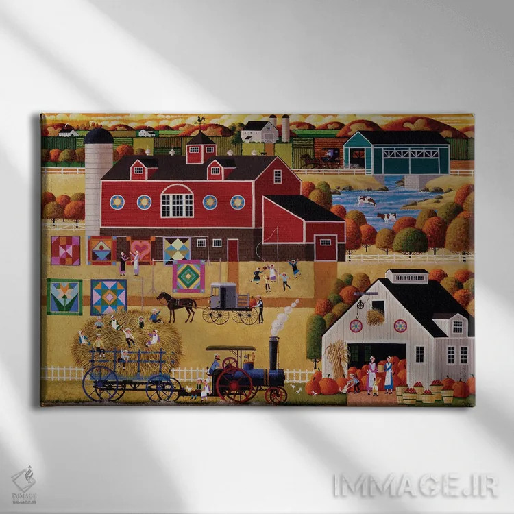 تابلو دکوراتیو برداشت محصول آمیش اثر هرونیم - نمای روبهرو روی دیوار