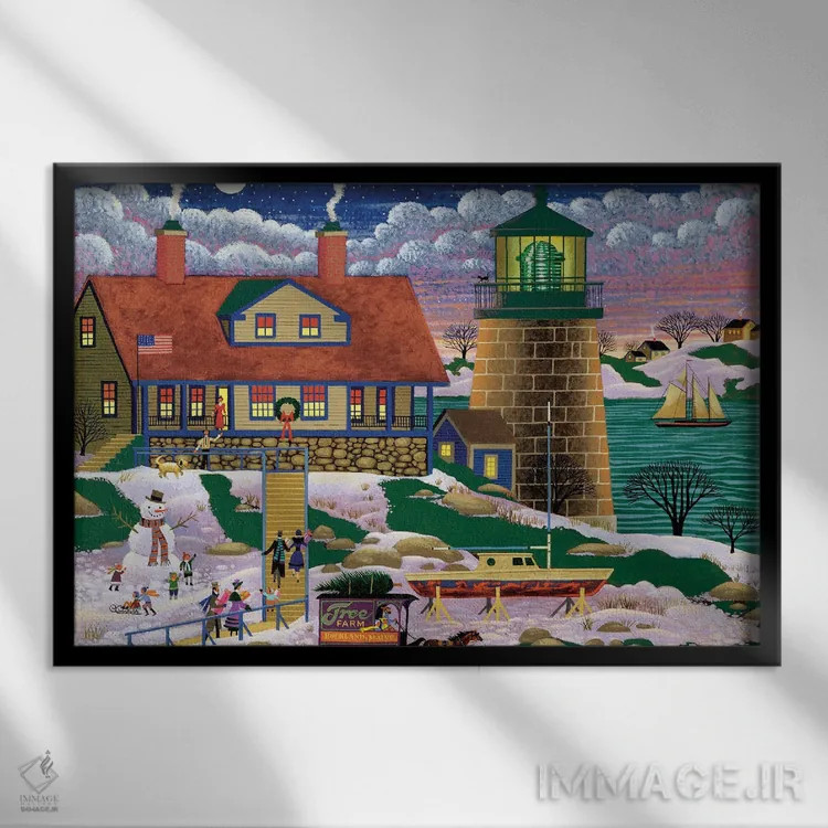 تابلو دکوراتیو مادربزرگ و پدربزرگ در کریسمس اثر هرونیم - نمای قابدار مشکی