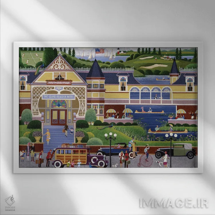 تابلو دکوراتیو هتل بزرگ طاووس اثر هرونیم - نمای قابدار سفید