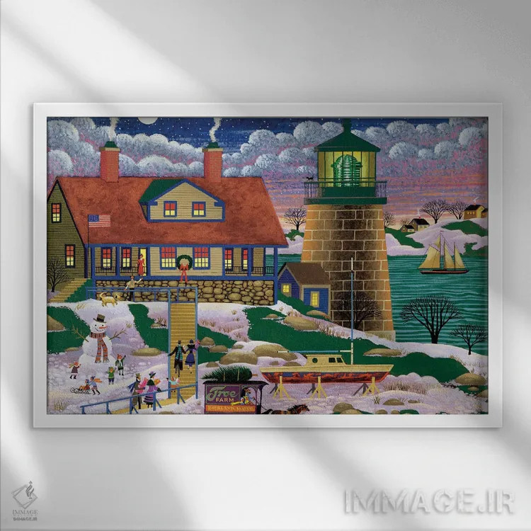 تابلو دکوراتیو مادربزرگ و پدربزرگ در کریسمس اثر هرونیم - نمای قابدار سفید