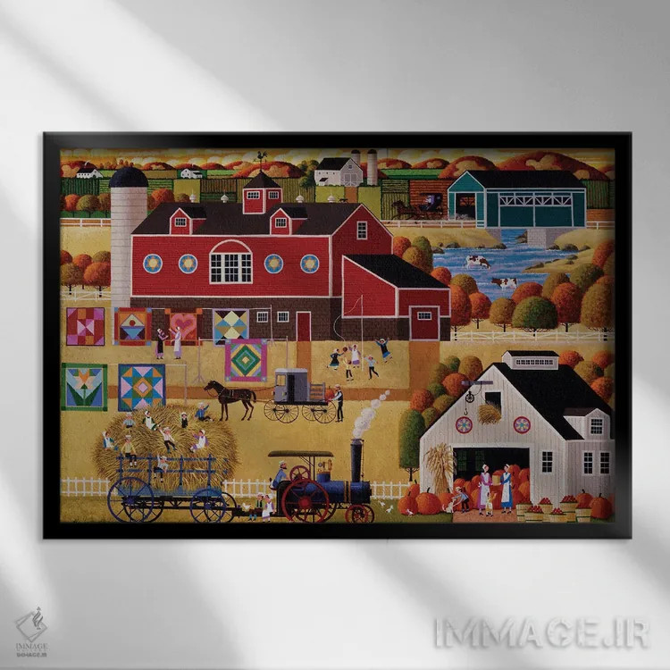 تابلو دکوراتیو برداشت محصول آمیش اثر هرونیم - نمای قابدار مشکی