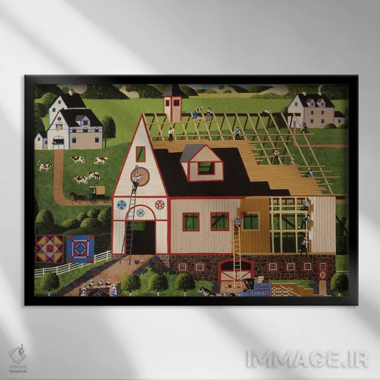 تابلو دکوراتیو ساخت انبار آمیش اثر هرونیم - نمای قابدار مشکی