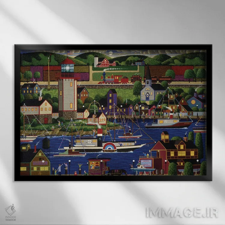 تابلو دکوراتیو کارناوال قایق تعطیلات اثر هرونیم - نمای قابدار مشکی