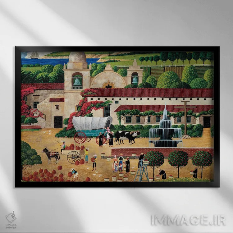 تابلو دکوراتیو برداشت محصول در کلیسا اثر هرونیم - نمای قابدار مشکی