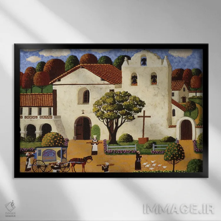 تابلو دکوراتیو قرص های نان از کلیسا اثر هرونیم - نمای قابدار مشکی